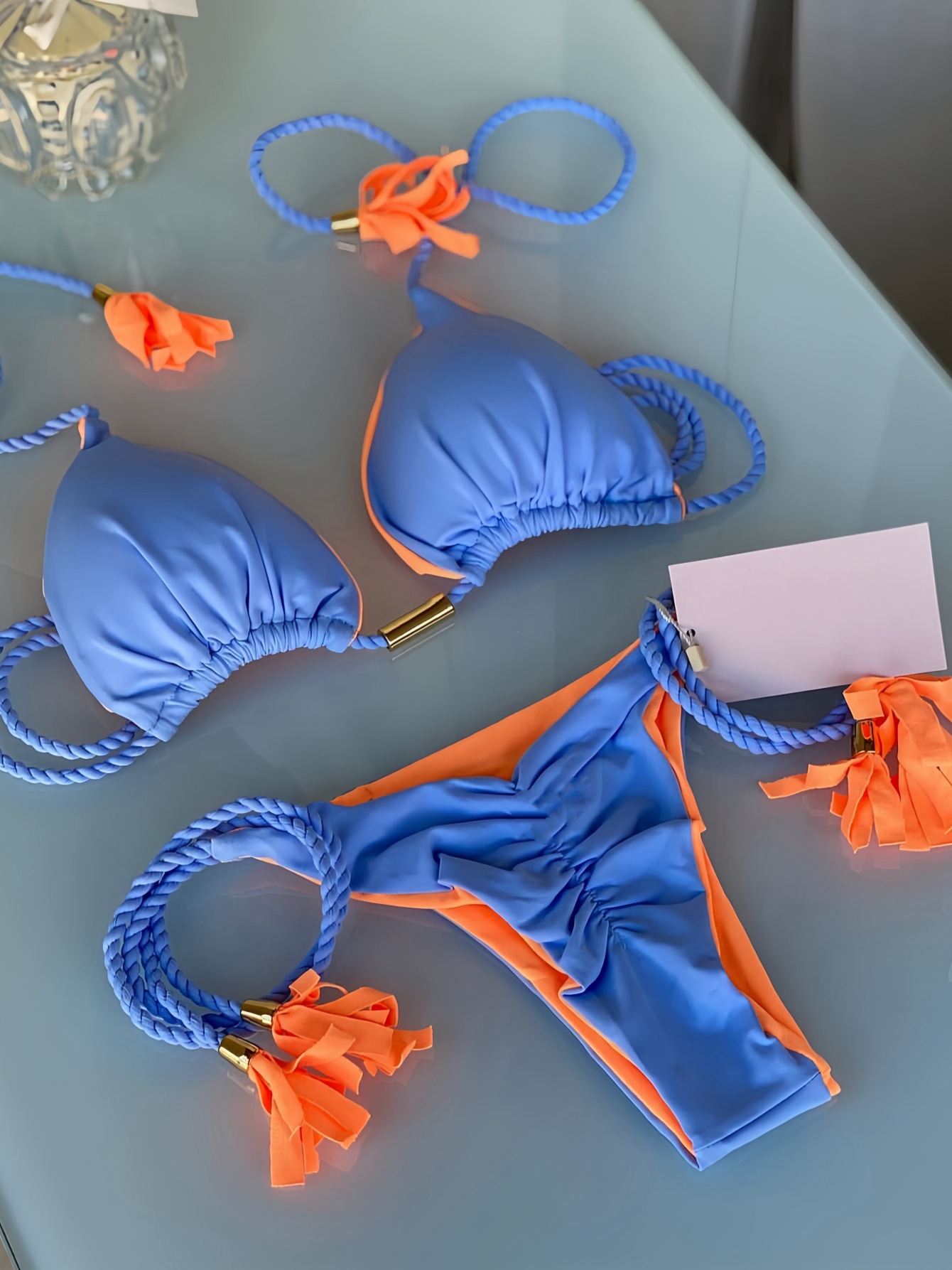 2025 Backless Braided Bikini Triangle Swimsuit Multi-Color Sexy Style Vacation Suit European And American Fashion Polyester_voghion.com