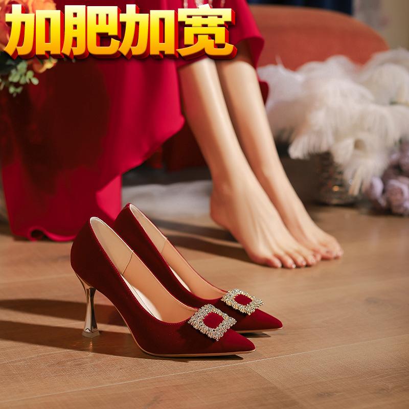 [Y-509-19] Wedding Shoes Women's 2025 New Bridal Shoes Pointed Shoes for Fat Wide Feet plus size Women's Shoes