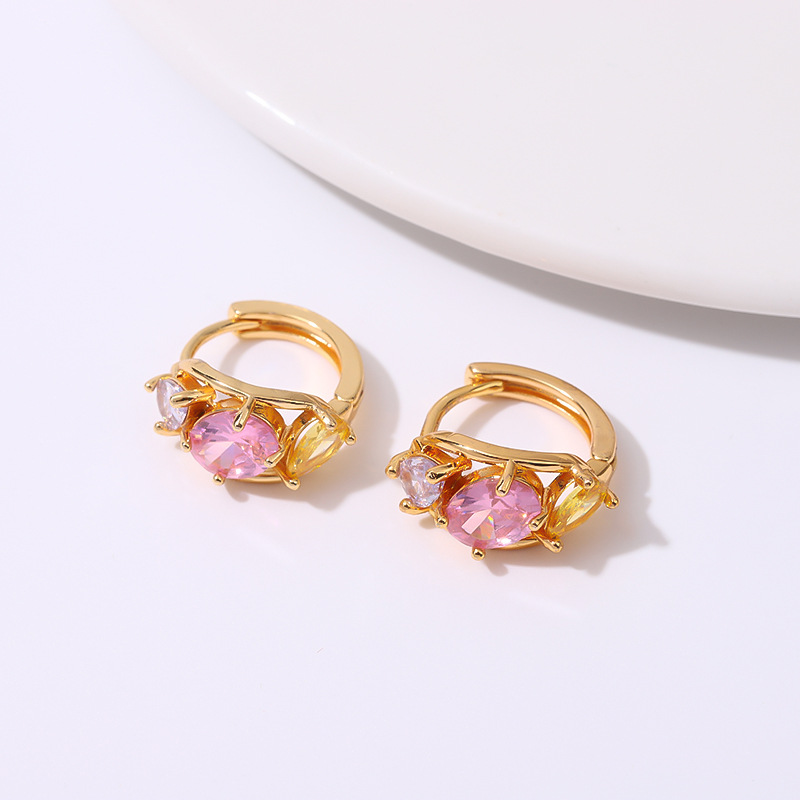 Europa y los Estados Unidos comercio exterior ins moda personalidad lujo ligero nicho color zircon pendientes de orejas de cobre micropantalón 18K