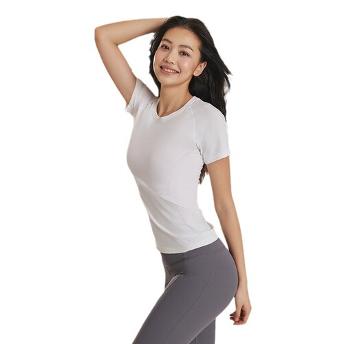 Short-sleeved quick-drying women's slim casual lulu sports tops fitness wear summer thin breathable yoga wear set
