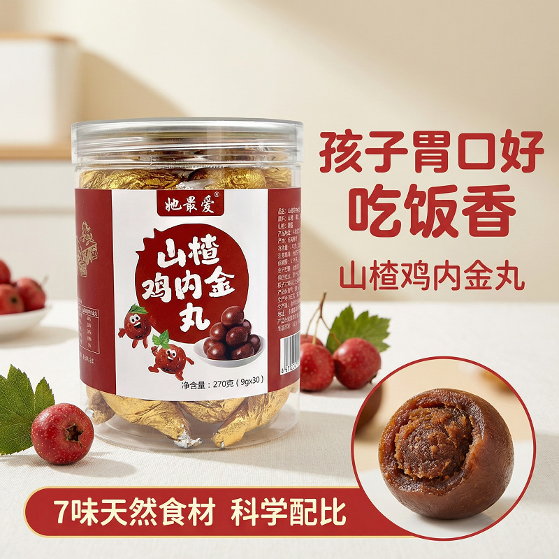 Hawthorn & Chicken Gizzard Lining Balls (Shan Zha Ji Nei Jin Wan) — Traditional Food-Herb Digestive Wellness Confections, 270g Jar overview