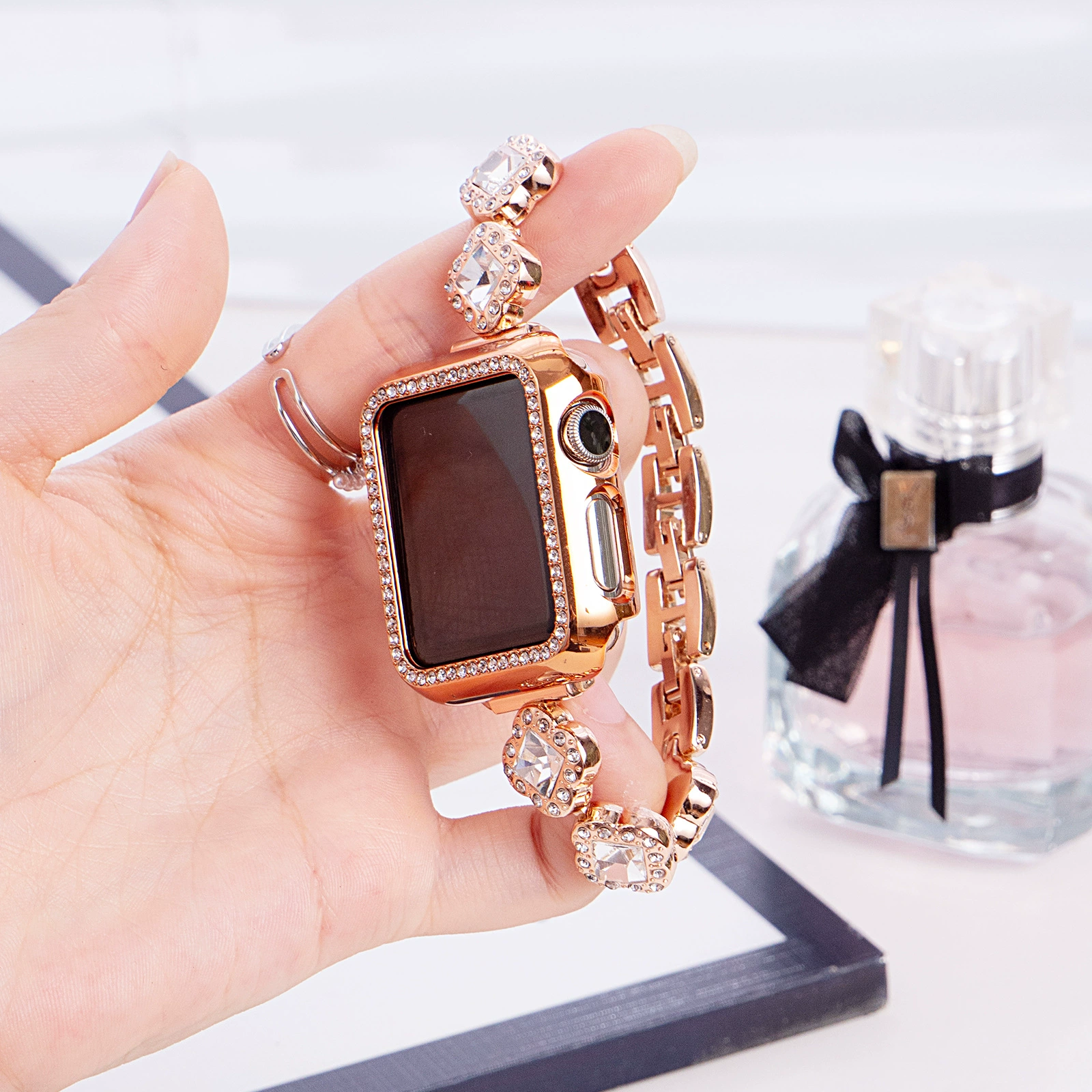 Подходит для браслета Apple Watch Applewatch, металл бриллиантовый браслет iwtchs9/10 женские часы браслет с бриллиантами