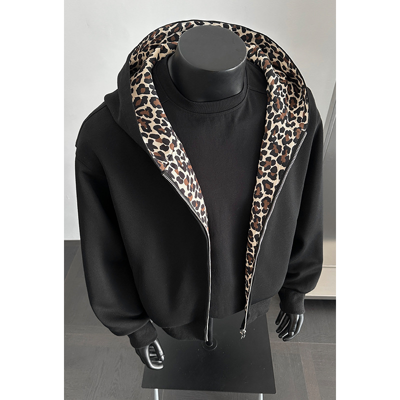 Felpa da uomo American Retro con stampa leopardata, marchio di tendenza primaverile, giacca con cappuccio pesante da 360 g, vestibilità pulita e casual_voghion.com