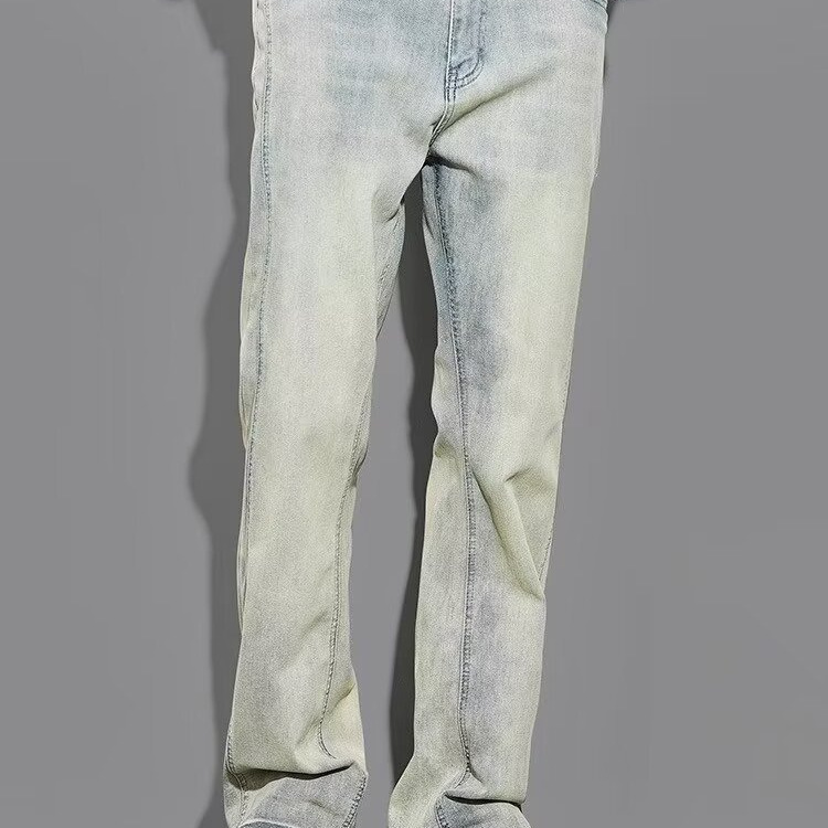 2024 Spring and Autumn New High Street Yellow Clay Scale Pantalones de trapeador de mezclilla elástica lavados de gran tamaño para hombres