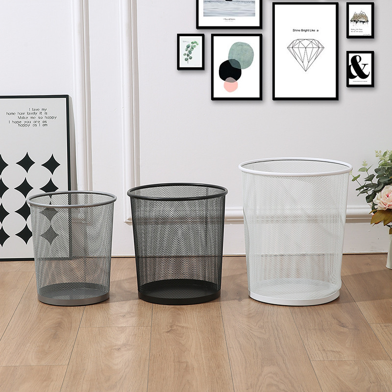 Iron Art Trash Can with Metal Mesh for Home Use, Large Mesh Garbage Sorting Storage Bin, Set of Large, Medium, and Small Sizes, Simple Design