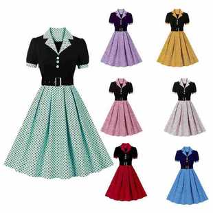 Amazon Cross-Border Women's Clothing Export Wish Fashion Polka Dot Lapel Short-Sleeved Belt Slim Spring and Summer Dress 5173