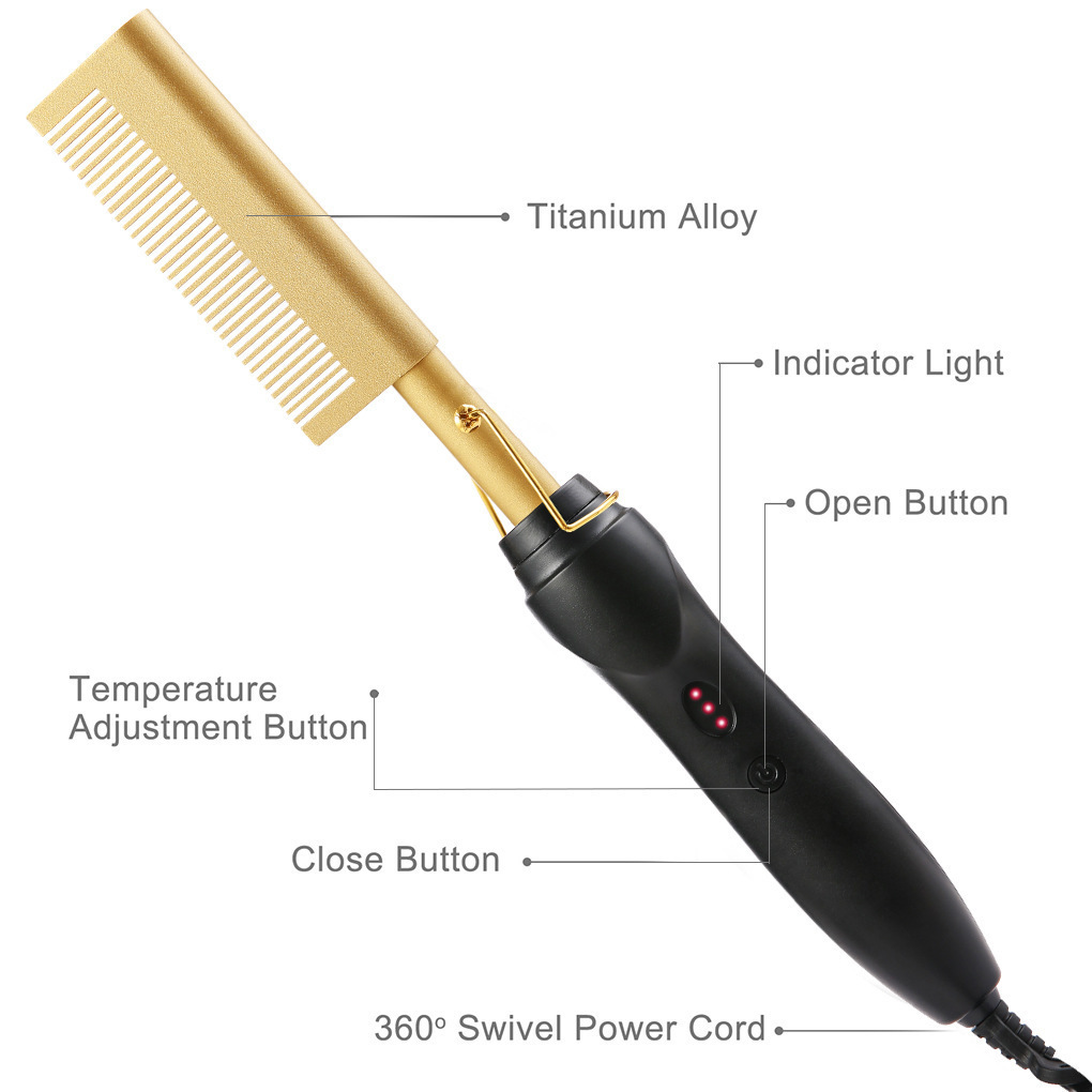 Cross-Border New Electric Heating Copper Comb Hair Straightening Comb Hair Straightener Straight and Curling Dual-Purpose Household Handheld Portable Hair Curling Iron
