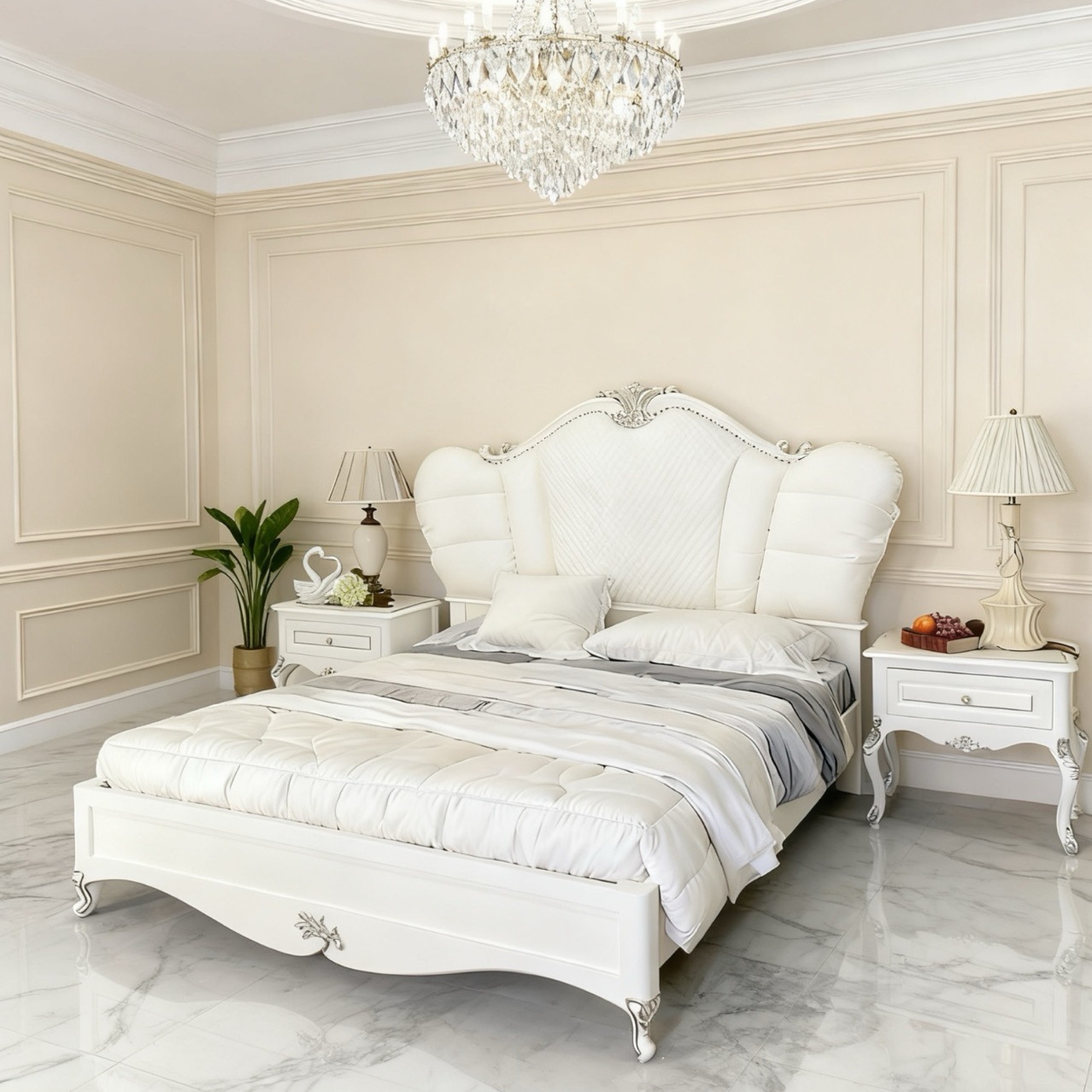American-Style Light Luxury Bed 1.8m Wedding Bed Master Bedroom Bed with Soft Headboard, Modern Style, New Princess Style, Color Changeable