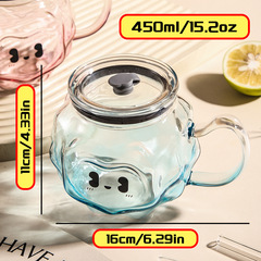 Durián cup with lid and straw, glass cup with airtight glass lid, handle-equipped high-end water cup