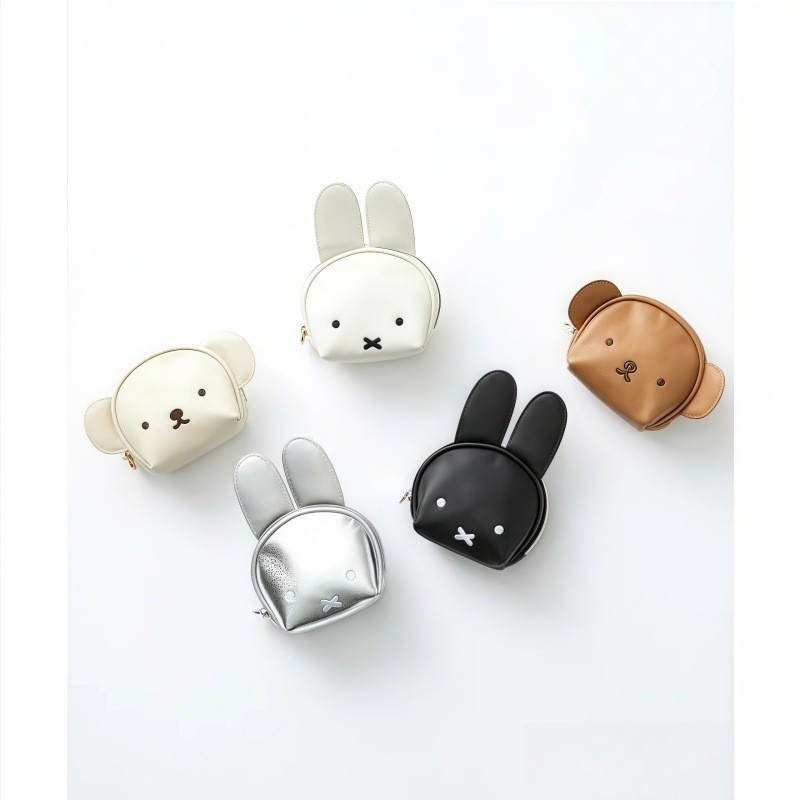 In-stock cute bunny ear bear coin purse, soft leather mini earphone storage bag, portable lipstick and jewelry small storage pouch