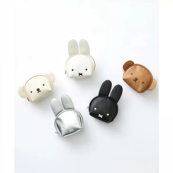 In-stock cute bunny ear bear coin purse, soft leather mini earphone storage bag, portable lipstick and jewelry small storage pouch