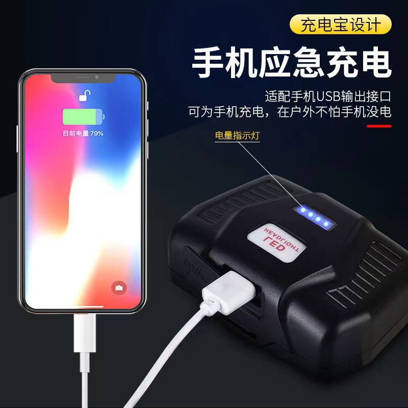 P50 fuerte luz LED Faro de carga súper brillante montado en la cabeza de largo alcance lámpara de minero al aire libre Super larga resistencia lámpara de pesca Gran taza de luz