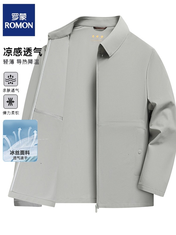 夏薄い日焼け防止服抗しわジャケットコートメンズ高級薄型ビジネスカジュアルアイスシルクラペルトップ|undefined