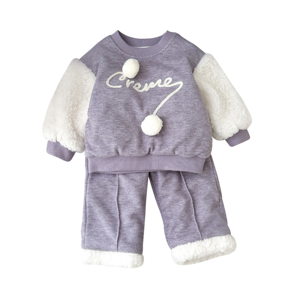 2024 otoño e invierno traje acolchado para bebés ropa de bebé para niñas a finales de otoño traje de dos piezas de abrigo grueso para bebés y niños pequeños coreanos