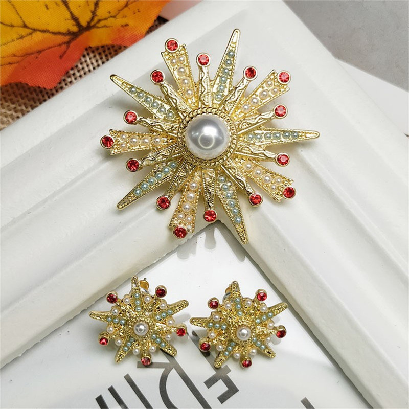 Qingdao Yinhe Jewelry 2021 New Bamang Star Brooch Suit Accessories Pearl Rhinestone Corsage Earrings suit