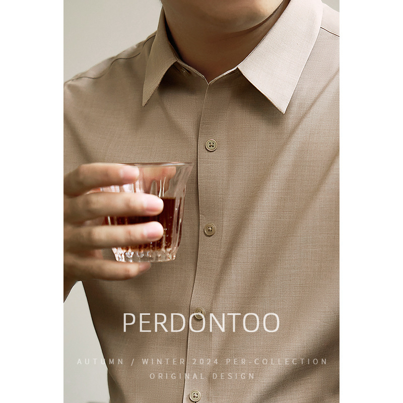 High-end Modal Long-sleeved Shirt Men's Non-ironing Anti-wrinkle Business Dress light gray Autumn Professional Shirt 2025 New
