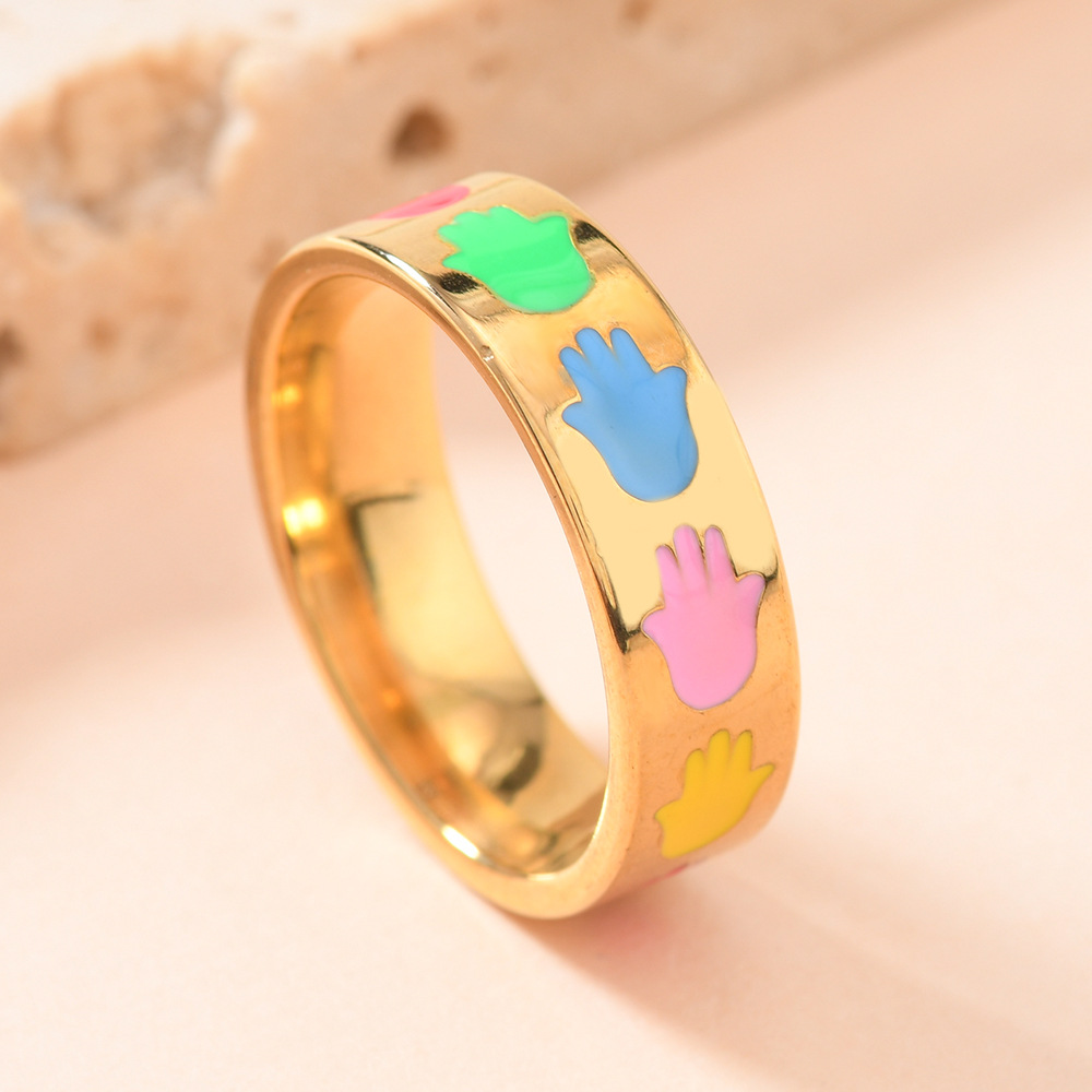 Joyas de acero de titanio creativas bonitas flores de oro gota de aceite de color amor anillo de acero inoxidable fabricantes de mujeres image 7