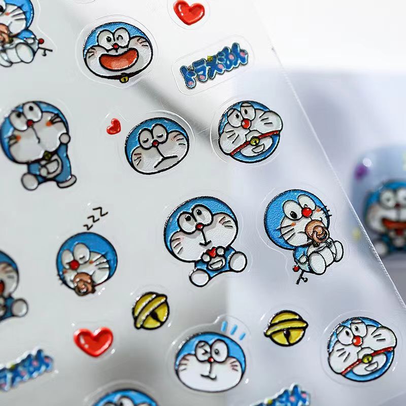 Trendy Doraemon Nail Stickers 3D Embossed Nail Art Stickers Cartoon Anime Nail Stickers with Adhesive