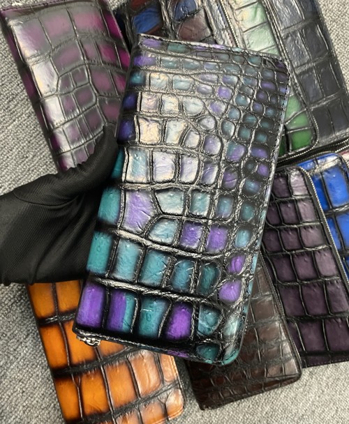 Al por mayor nueva cartera de cuero de cocodrilo de cuero de los hombres de embrague casual de negocios larga cartera cremallera bolsa de teléfono