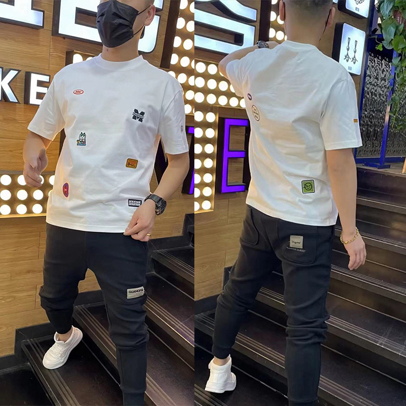 Estate Nuovo Manica Corta Per Uomo Stampato Slim Fit Mezza Manica Versatile Elastico Girocollo Casual Moda Marchio_voghion.com