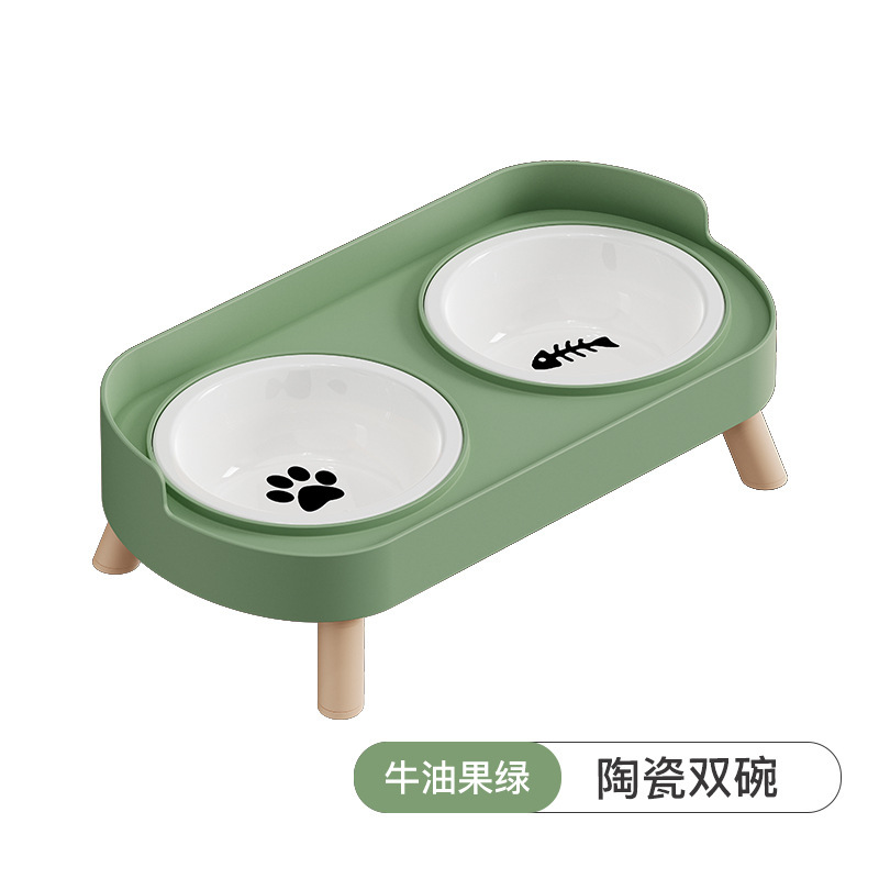 猫碗陶瓷双碗防打翻宠物碗水粮一体不锈钢狗碗保护颈椎猫狗水粮碗|undefined