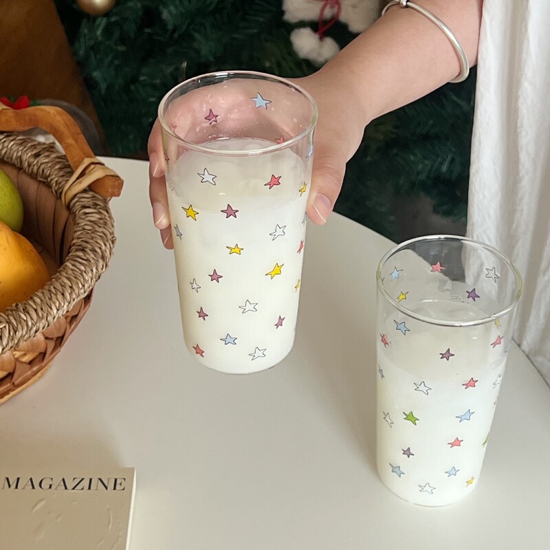 ins风少女心彩色星星耐高温高硼硅玻璃杯奶茶杯水杯奶昔杯家用|undefined