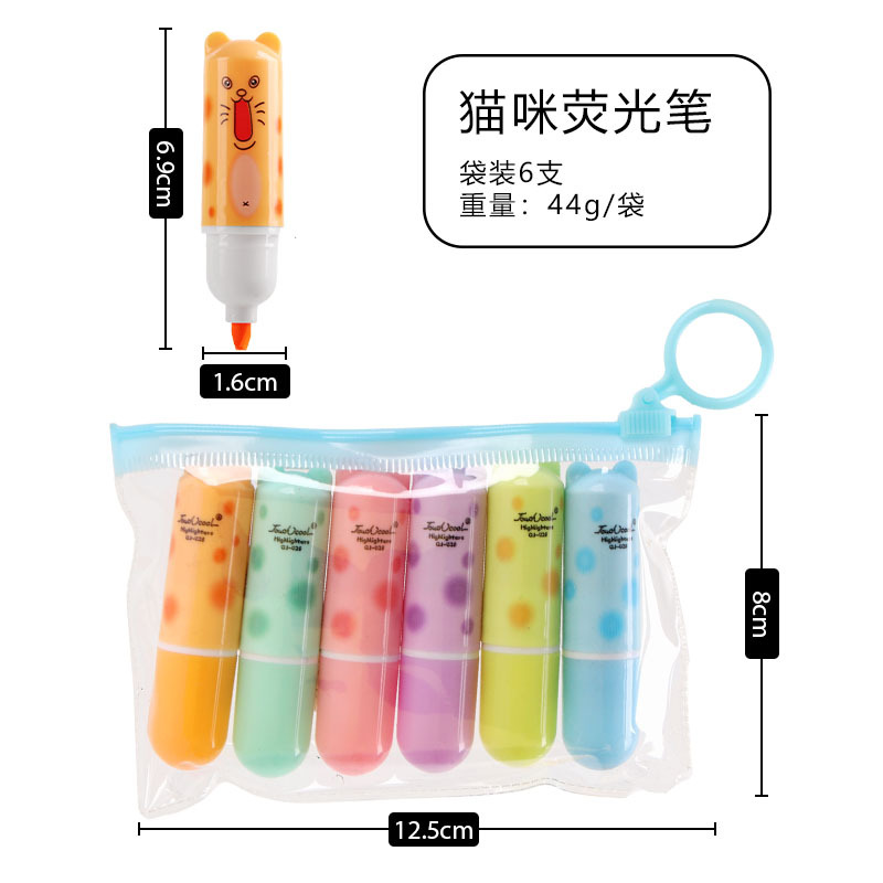 Resaltador de gato, lápiz de punto clave de dibujo de color de alto valor para estudiantes, cabezal oblicuo, marcador de mano, protector de ojos, marcador de color