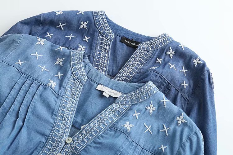 fashion loose embroidered denim shirt  NSAM34011