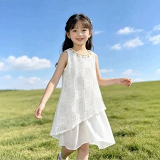 云南大理丽江童装扎染白胚吊带连衣裙女童无袖连衣裙夏公主裙批发