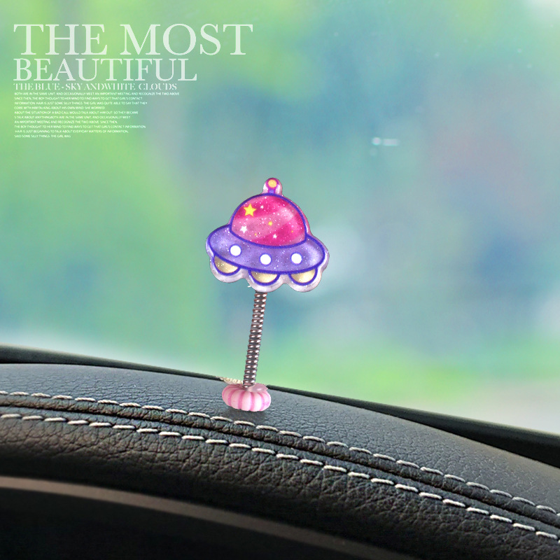 Adornos creativos para automóviles, suministros para automóviles, resortes interiores, sacudiendo la cabeza, nave espacial, linda pantalla, sistema de descompresión