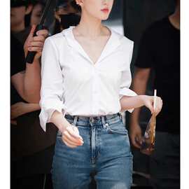 许我耀眼许研赵lu思同款衣服白色衬衫女气质职场衬衣上衣新款秋季
