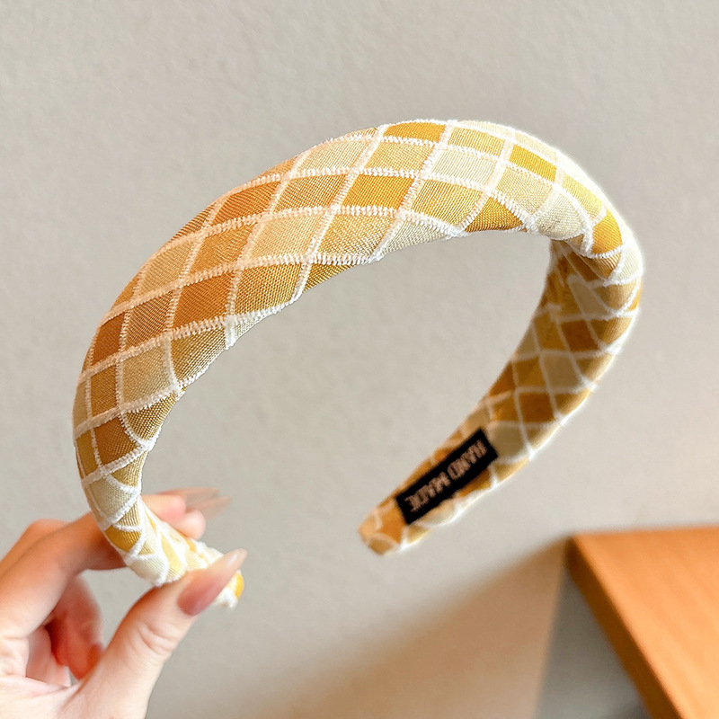 4#Yellow plaid headband-3cm