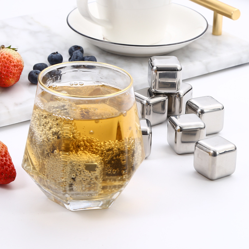 304 cubo de hielo de acero inoxidable whisky partículas de hielo de metal cubo de hielo congelado rápido vino creativo conjunto de piedra de vino de hielo se puede personalizar LOGO
