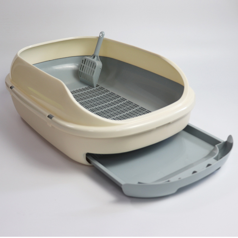 亞馬遜松木貓砂盆雙層抽屜式大號貓廁所沙盆貓咪屎盆貓便盆防外濺