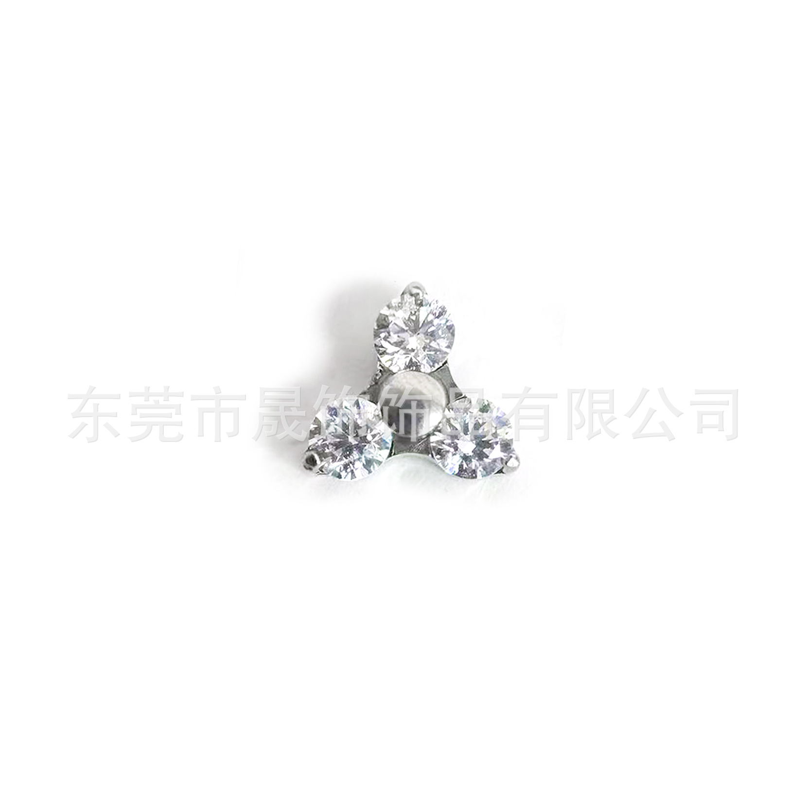 F136钛合金三角花朵耳钉镶5A锆石耳骨钉G23钛内螺纹唇钉穿刺饰品