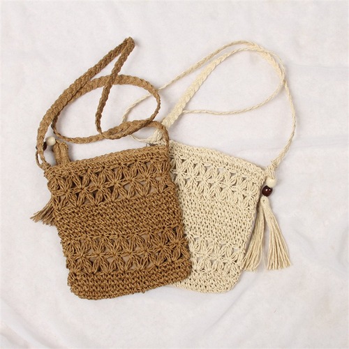 Cotton Rope Fringe Hand-tied Weaving Bag Fashion Casual Grass-woven Bag Single-shoulder Women's Bag Beach Bag Crossbody Woven Women's Bag