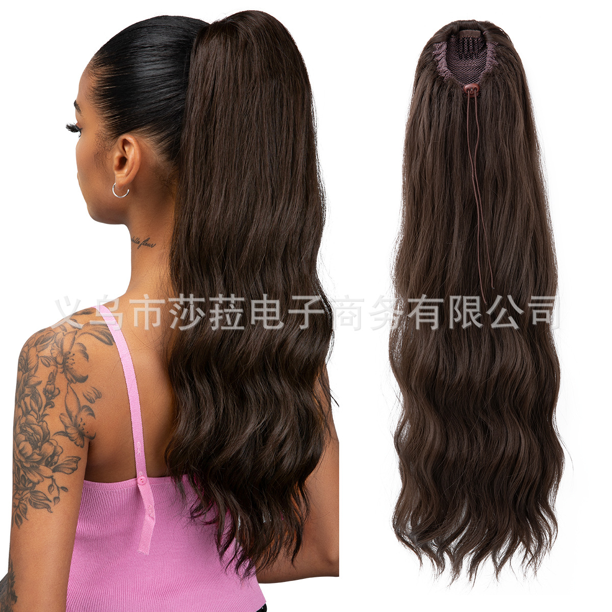 Transfronterizo europeo y americano Peluca de cola de caballo de las mujeres largo pelo rizado cordón agua ondulación Cola de Caballo extensión del pelo cola de caballo