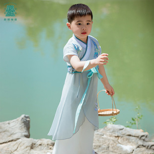 2024 Summer Original Children's Tang Style Handover Collar Hanfu Improved Guofeng Children's Wear Boys Short-sleeved Two-piece Set Wholesale