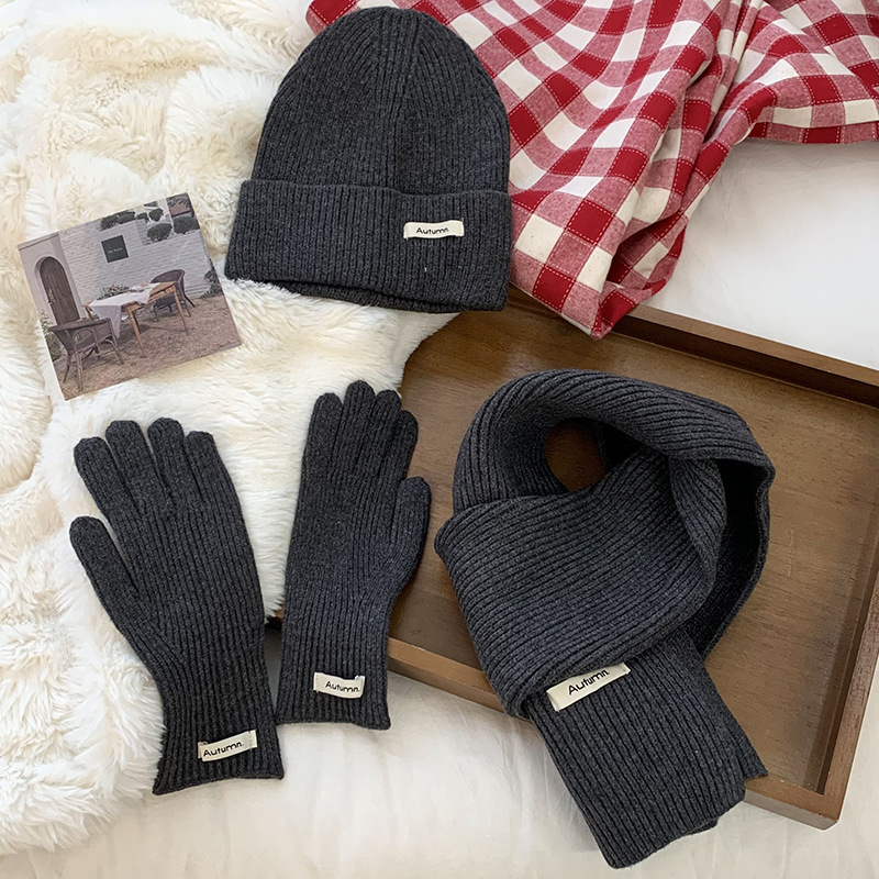 Bufandas guantes de sombrero de tres piezas de invierno nuevas parejas estudiantes de cabina guantes de sombrero bufandas de punto calientes