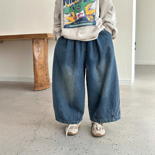 Children's Pants 2025 Autumn New Korean Style Loose Jeans for Boys and Girls Wide-Leg Fashion Casual Carrot Pants Trendy