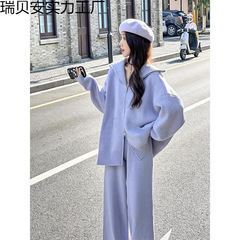 韩版慵懒风运动服套装女秋冬新款时尚拉链针织毛衣开衫休闲两件套