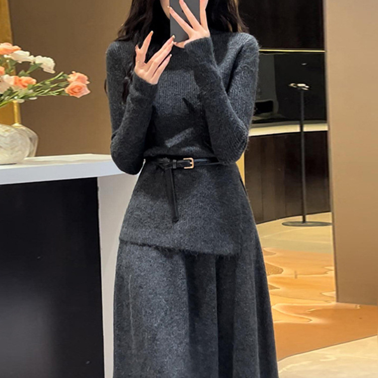 Autumn and Winter Korean Style Outfit, a Complete Set of Knitted Daughter-Style Dresses for Women, 2025 New High-End Light Luxury Suit