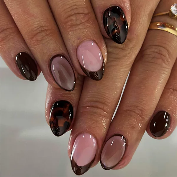 Lefan Manicure Autumn/Winter Tortoiseshell Amber Leopard Print French Style Wearable Nails Simple Short Almond Nails Finished Nail Pieces Wholesale