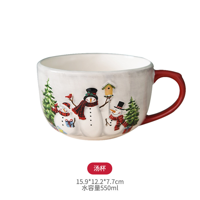 Taza de cerámica de Navidad pintada a mano original Taza de Navidad Taza de agua creativa muñeco de nieve Viejo elegido estrictamente Navidad adorable