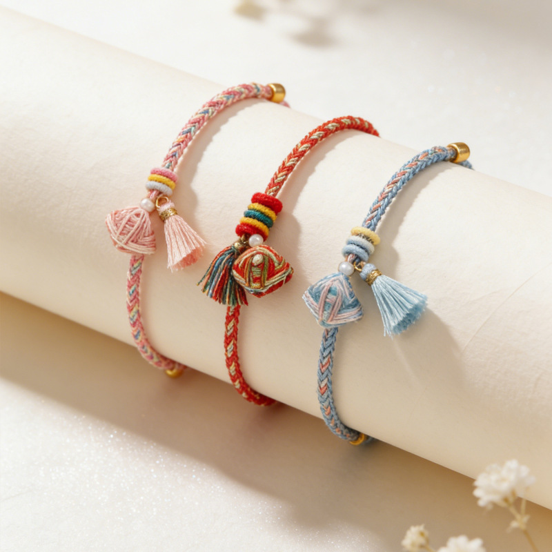 Dragon Boat Festival Colorful Rope Bracelet, Hand-Woven Colorful Small Rice Dumpling Tassel Bracelet, Gift for Men and Women Couples on May Festival