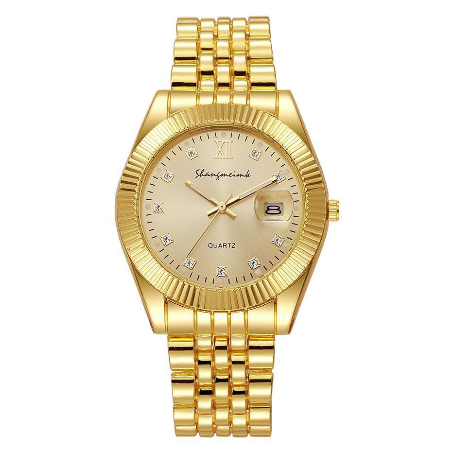 Reloj de pareja transfronterizo para hombre dorado negocio temperamento retro pareja para hombre cinturón de acero aleación reloj de cuarzo de moda de todo fósforo