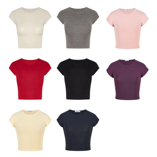 Cross-border Southeast Asia Show Off Body Short Sleeve T-shirt Base Solid Color Short-sleeve Top 62169