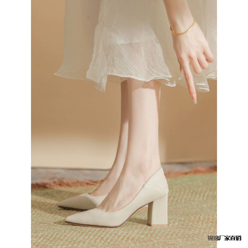 Французские обнаженные каблуки женский 2024 новый темперамент мягкая кожа 5 см не устал