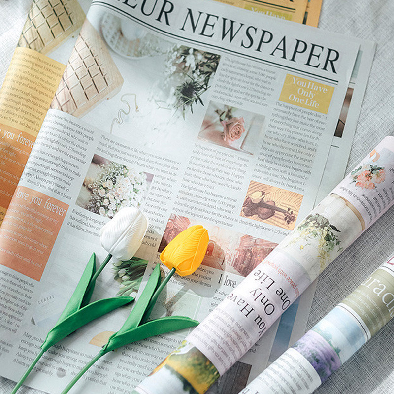 Waterproof English kraft paper gift bouquet wrapping paper vintage color newspaper flower shop flower packing material wholesale