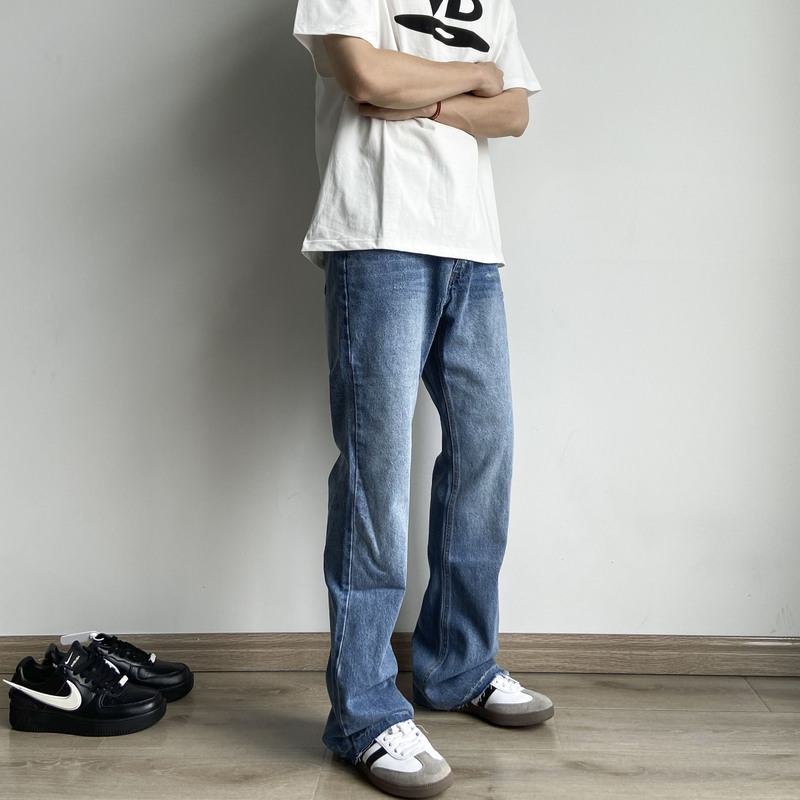 Vintage Frayed Hem Wesley Zuma Niche Straight-Leg Flared 517 Jeans Vintage American Style